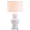 JONATHAN Y 28.5″ Coral Ceramic Table Lamp for Living Room Bedroom Nightstand, Modern Hourglass LED Bedside Lamp with Crystal Base and Linen Shade (JYL4027C)(White)