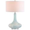 JONATHAN Y 29″ Ice Blue Teardrop Glass LED Table Lamp, Contemporary Gourd Lamp with White Linen Drum Shade and Chrome Base for Living Room Bedroom, LED Bulb Included JYL2001A