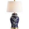 JONATHAN Y 29.5″ Green/White Traditional Ceramic Ginger Jar Table Lamp for Living Room, Chinoiserie Asian Bedside Lamp with White Linen Shade and LED Bulb Included (JYL3047B)(White/Navy)