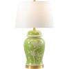 JONATHAN Y 29.5″ Green/White Traditional Ceramic Ginger Jar Table Lamp for Living Room, Chinoiserie Asian Bedside Lamp with White Linen Shade and LED Bulb Included (JYL3047B)(Green/White)