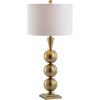 JONATHAN Y 33″ Brass Gold Stacked Orb Metal LED Table Lamp, Contemporary Transitional Iron Bedside Lamp for Living Room Bedroom, White Linen Drum Shade, LED Bulb Included JYL3021A