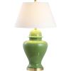 JONATHAN Y 33″ Green Modern Ceramic Ginger Jar Table Lamp for Living Room, Traditional Bedside Lamp for Bedroom Entryway, White Linen Shade, LED Bulb Included JYL6618A(Green)
