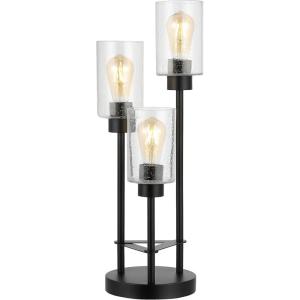 JONATHAN Y 20.5″ Black 3-Light Modern Industrial Iron Table Lamp, Farmhouse Bedside Lamp with Seeded Glass Shades for Bedroom, Living Room, UL Listed, LED Bulbs Included JYL3084A