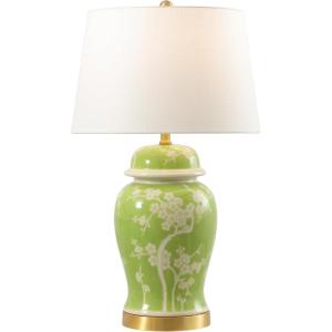 JONATHAN Y 29.5″ Green/White Traditional Ceramic Ginger Jar Table Lamp for Living Room, Chinoiserie Asian Bedside Lamp with White Linen Shade and LED Bulb Included (JYL3047B)(Green/White)