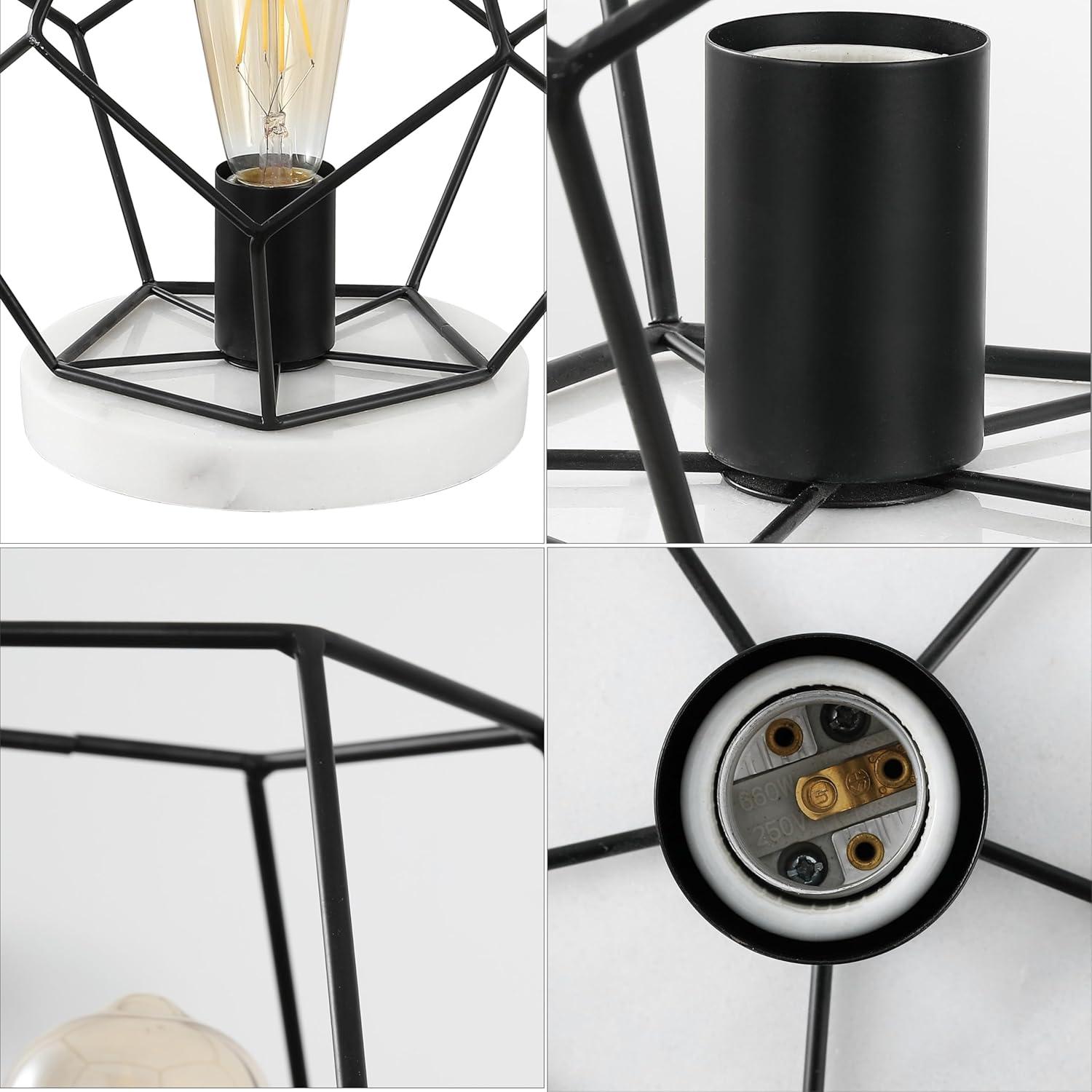 image:imageJONATHAN Y 10 Black Geometric Table Lamp Midcentury Modern Metal Desk Lamp for Living Room Bedroom White Marble Base Glam Bedside Nightstand Light with LED Bulb JYL1047BBlack White
