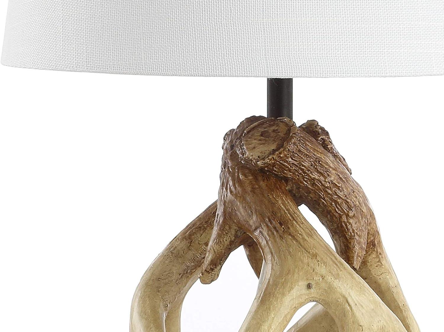 image:imageJONATHAN Y 19 Natural Antler Resin Table Lamp Rustic Coastal Mountain Cabin Bedside Nightstand Lamp for Living Room White Linen Shade UL Listed LED Bulb Included JYL4034A