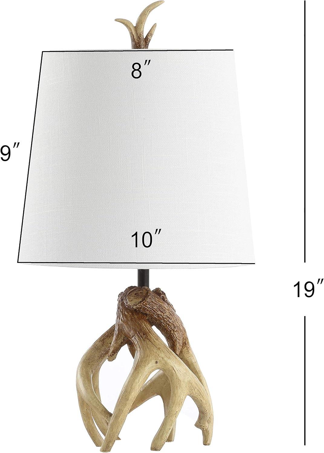 image:imageJONATHAN Y 19 Natural Antler Resin Table Lamp Rustic Coastal Mountain Cabin Bedside Nightstand Lamp for Living Room White Linen Shade UL Listed LED Bulb Included JYL4034A