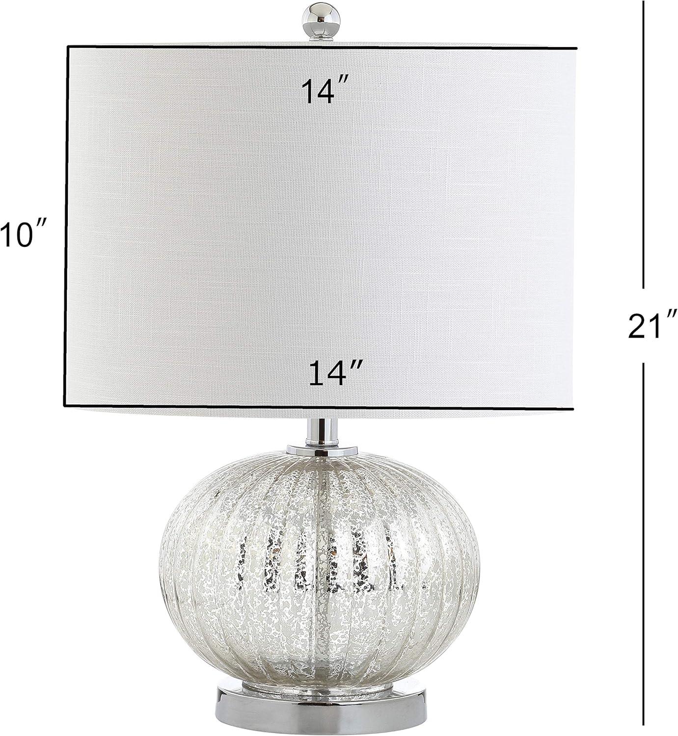 image:imageJONATHAN Y 21 Mercury Silver Ribbed Glass Table Lamp Modern Transitional Bedside Lamp for Living Room Bedroom Nightstand White Linen Shade LED Bulb Included JYL4015A
