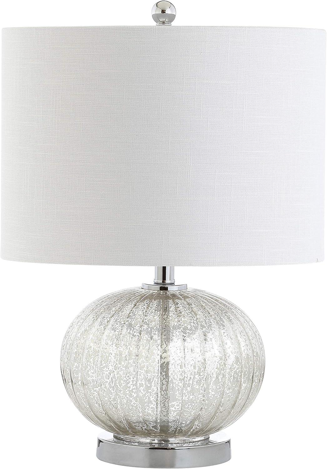image:imageJONATHAN Y 21 Mercury Silver Ribbed Glass Table Lamp Modern Transitional Bedside Lamp for Living Room Bedroom Nightstand White Linen Shade LED Bulb Included JYL4015A