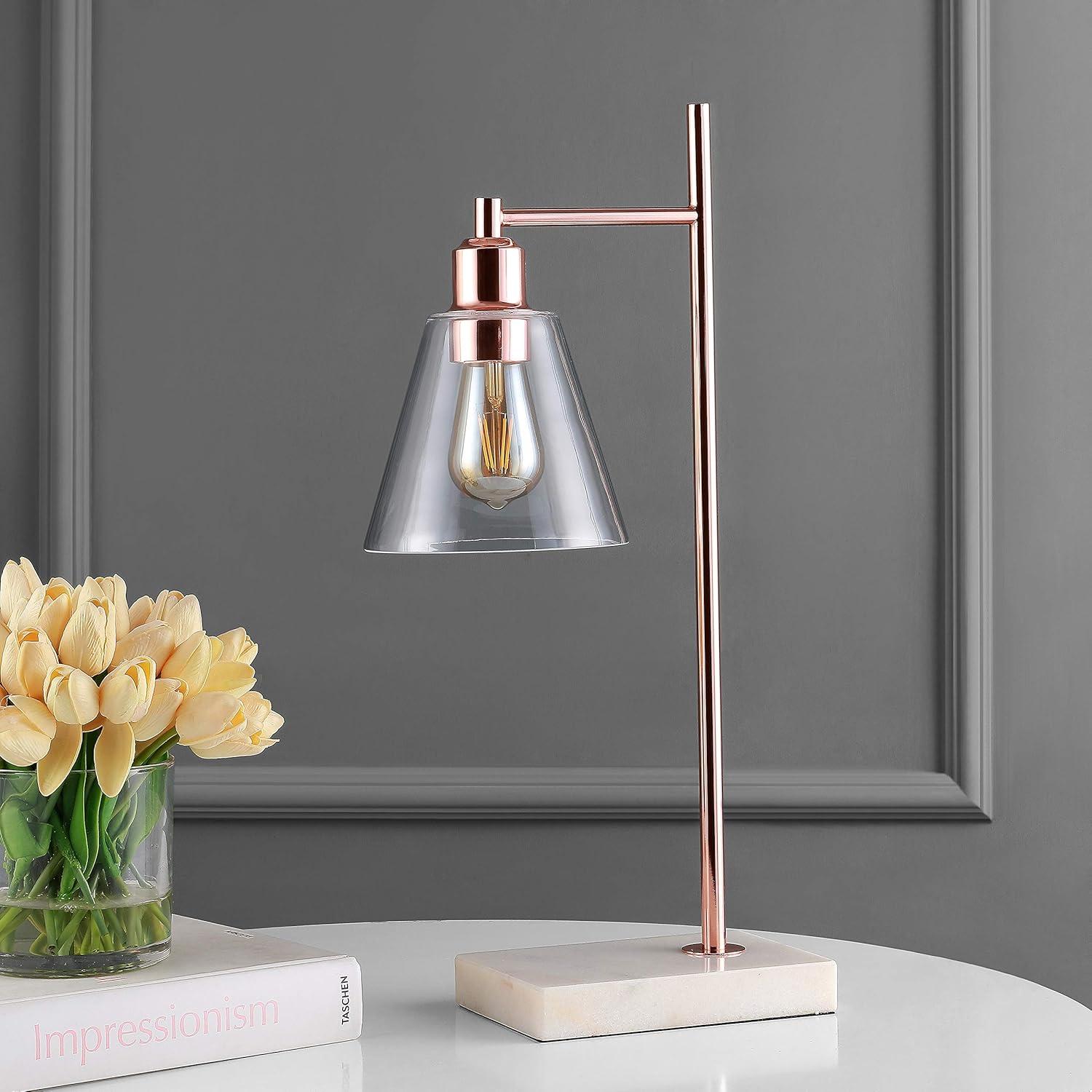 image:imageJONATHAN Y 2225 Copper Modern Glam Metal and Marble Table Lamp MidCentury Contemporary Bedside Nightstand Lamp with Clear Glass Cone Shade LED Bulb Included JYL1100A
