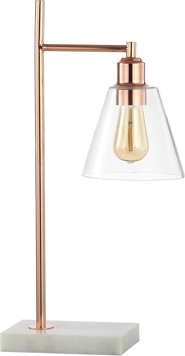 image:imageJONATHAN Y 2225 Copper Modern Glam Metal and Marble Table Lamp MidCentury Contemporary Bedside Nightstand Lamp with Clear Glass Cone Shade LED Bulb Included JYL1100A
