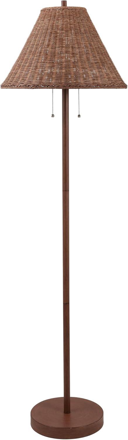 image:imageJONATHAN Y 61 Dark Brown Wood Finish 2Light Coastal Bohemian LED Floor Lamp for Living Room Brown Rattan Shade MidCentury Modern Tall Standing Lamp PullChain LED Bulbs Included JYL3092CDark Brown