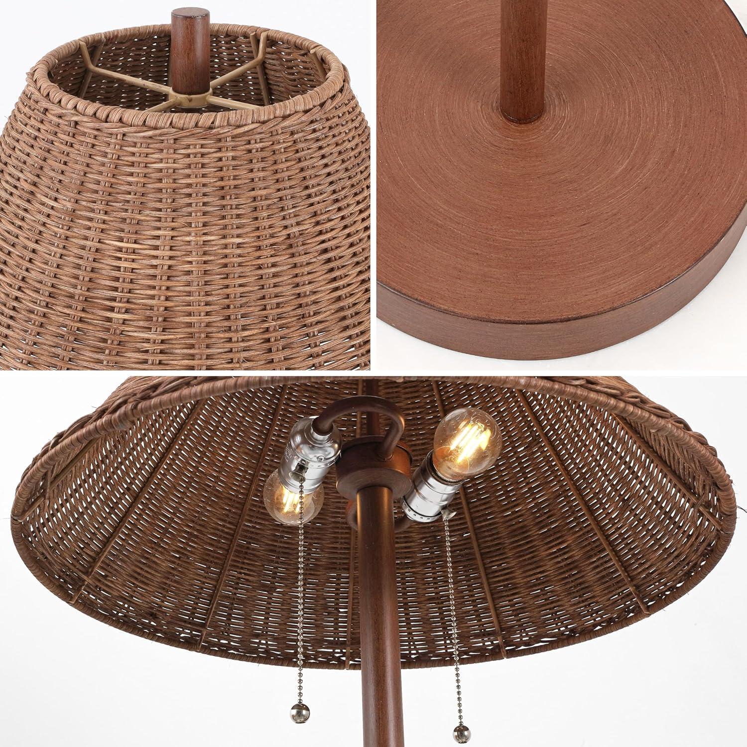 image:imageJONATHAN Y 61 Dark Brown Wood Finish 2Light Coastal Bohemian LED Floor Lamp for Living Room Brown Rattan Shade MidCentury Modern Tall Standing Lamp PullChain LED Bulbs Included JYL3092CDark Brown