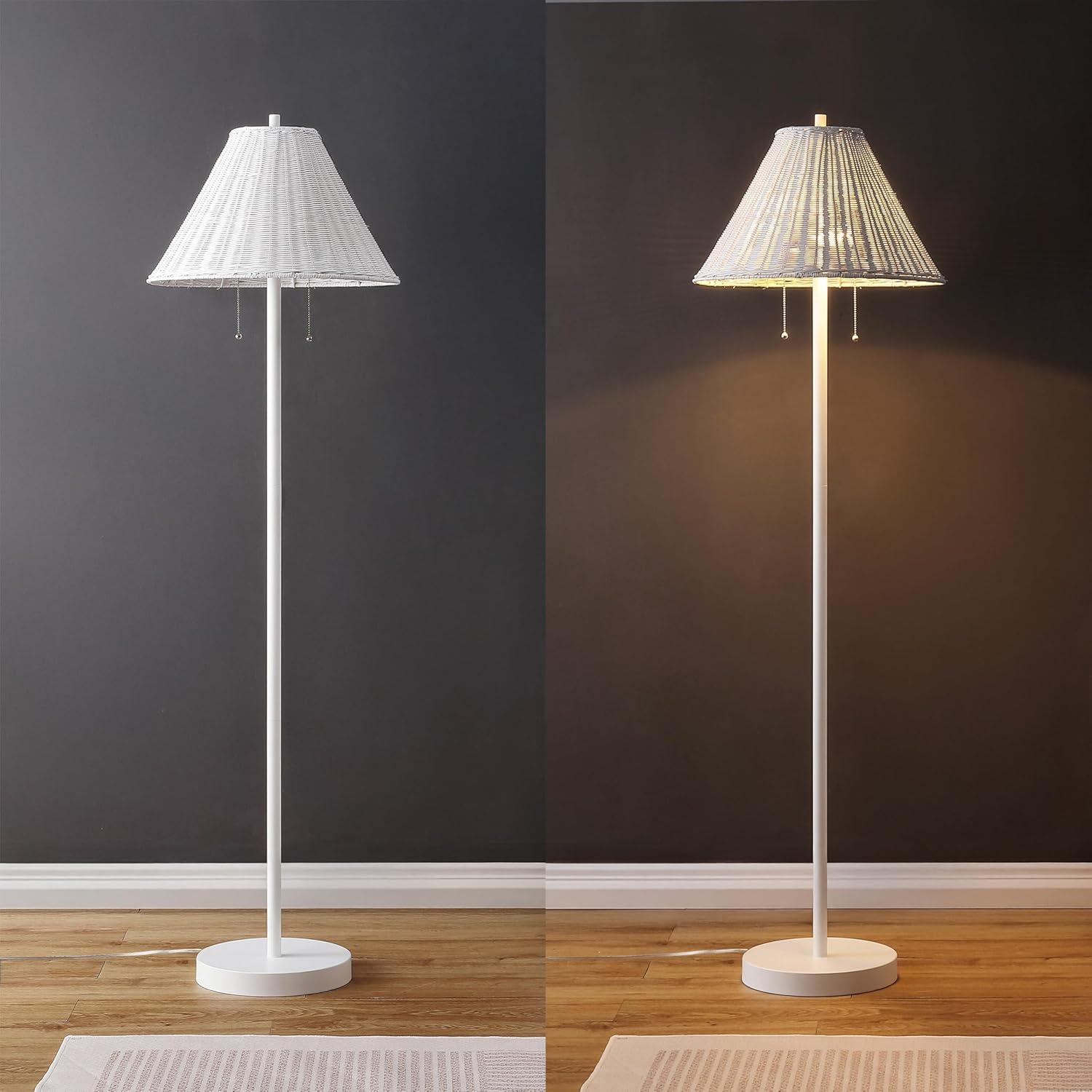 image:imageJONATHAN Y 61 Dark Brown Wood Finish 2Light Coastal Bohemian LED Floor Lamp for Living Room Brown Rattan Shade MidCentury Modern Tall Standing Lamp PullChain LED Bulbs Included JYL3092CWhite