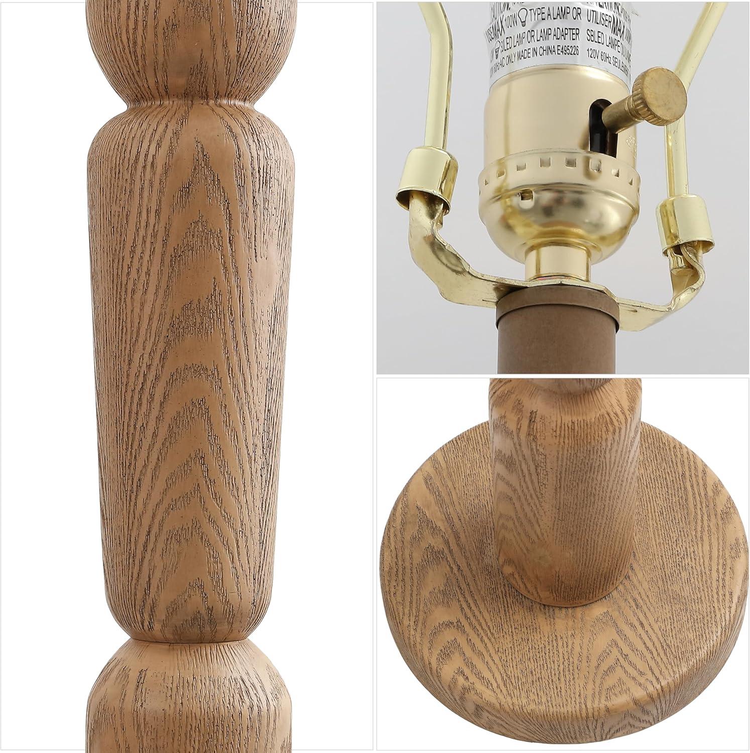 image:imageJONATHAN Y 615 Antique Brown Wood Finish Resin Floor Lamp Cottage Farmhouse Sculptural Turned Standing Lamp for Living Room White Linen Shade LED Bulb Included JYL5402A