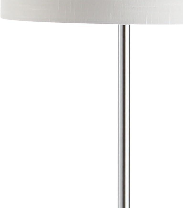 image:imageJONATHAN Y 625 Chrome and White Marble Floor Lamp Contemporary Iron Standing Lamp with Round White Linen Shade and FootSwitch UL Listed LED Bulb Included JYL2061A