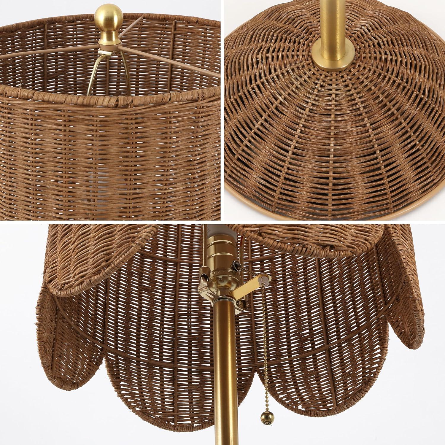 image:imageJONATHAN Y 635 BrownBrass Gold LED Floor Lamp for Living Room Bedroom with Scalloped Rattan Shade Coastal Bohemian Tall Standing Light Pull Chain LED Bulb Included JYL1153ABrownBrass Gold