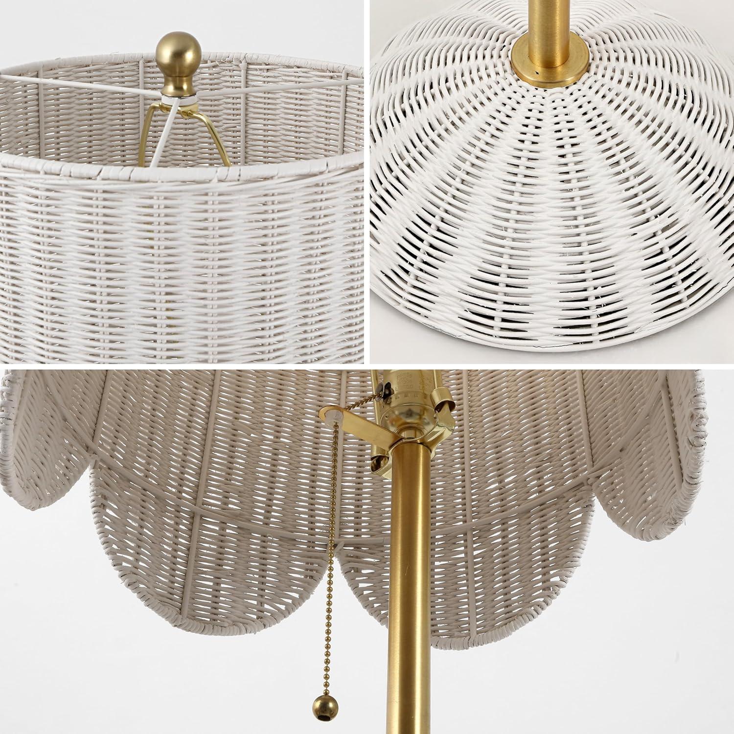 image:imageJONATHAN Y 635 BrownBrass Gold LED Floor Lamp for Living Room Bedroom with Scalloped Rattan Shade Coastal Bohemian Tall Standing Light Pull Chain LED Bulb Included JYL1153AWhiteBrass Gold