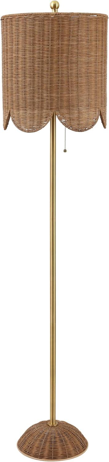 image:imageJONATHAN Y 635 BrownBrass Gold LED Floor Lamp for Living Room Bedroom with Scalloped Rattan Shade Coastal Bohemian Tall Standing Light Pull Chain LED Bulb Included JYL1153ABrownBrass Gold