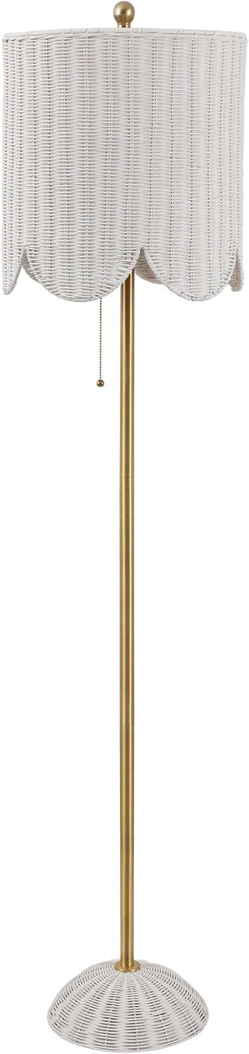 image:imageJONATHAN Y 635 BrownBrass Gold LED Floor Lamp for Living Room Bedroom with Scalloped Rattan Shade Coastal Bohemian Tall Standing Light Pull Chain LED Bulb Included JYL1153AWhiteBrass Gold