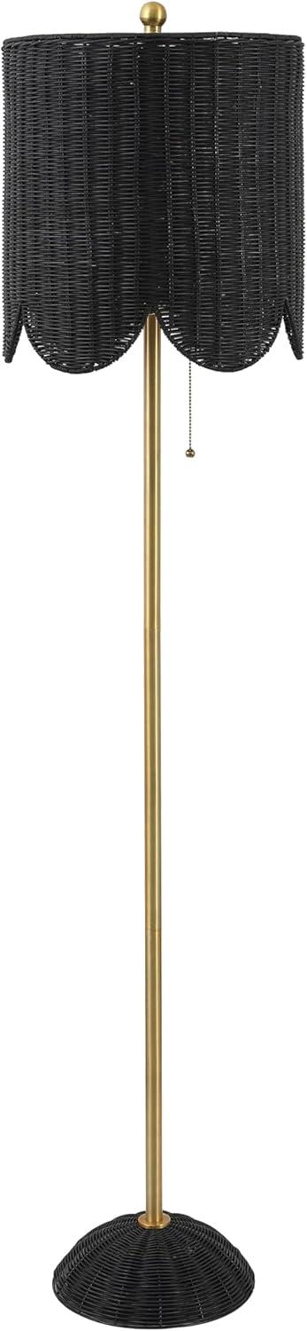 image:imageJONATHAN Y 635 BrownBrass Gold LED Floor Lamp for Living Room Bedroom with Scalloped Rattan Shade Coastal Bohemian Tall Standing Light Pull Chain LED Bulb Included JYL1153ABlackBrass Gold