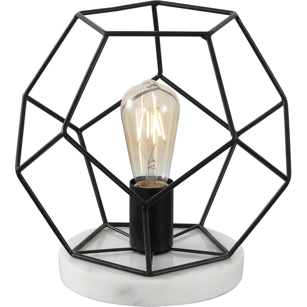 image:imageJONATHAN Y 10 Black Geometric Table Lamp Midcentury Modern Metal Desk Lamp for Living Room Bedroom White Marble Base Glam Bedside Nightstand Light with LED Bulb JYL1047BBlack White