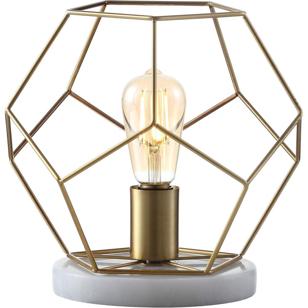image:imageJONATHAN Y 10 Black Geometric Table Lamp Midcentury Modern Metal Desk Lamp for Living Room Bedroom White Marble Base Glam Bedside Nightstand Light with LED Bulb JYL1047BBrass Gold