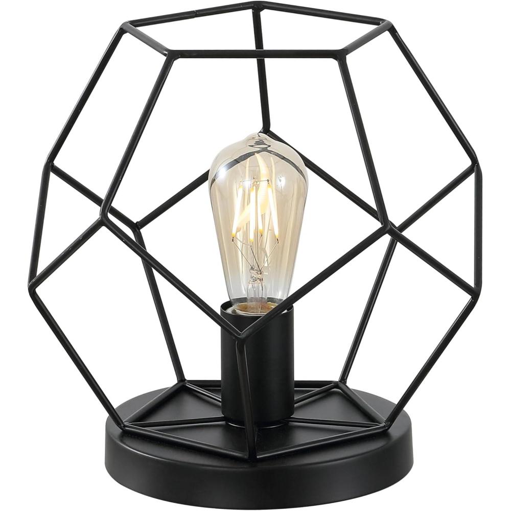 image:imageJONATHAN Y 10 Black Geometric Table Lamp Midcentury Modern Metal Desk Lamp for Living Room Bedroom White Marble Base Glam Bedside Nightstand Light with LED Bulb JYL1047BBlack