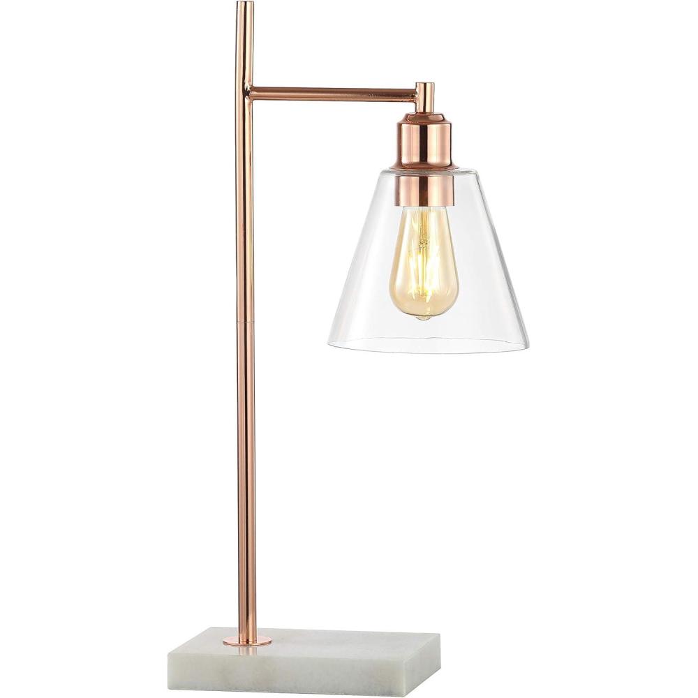 image:imageJONATHAN Y 2225 Copper Modern Glam Metal and Marble Table Lamp MidCentury Contemporary Bedside Nightstand Lamp with Clear Glass Cone Shade LED Bulb Included JYL1100A