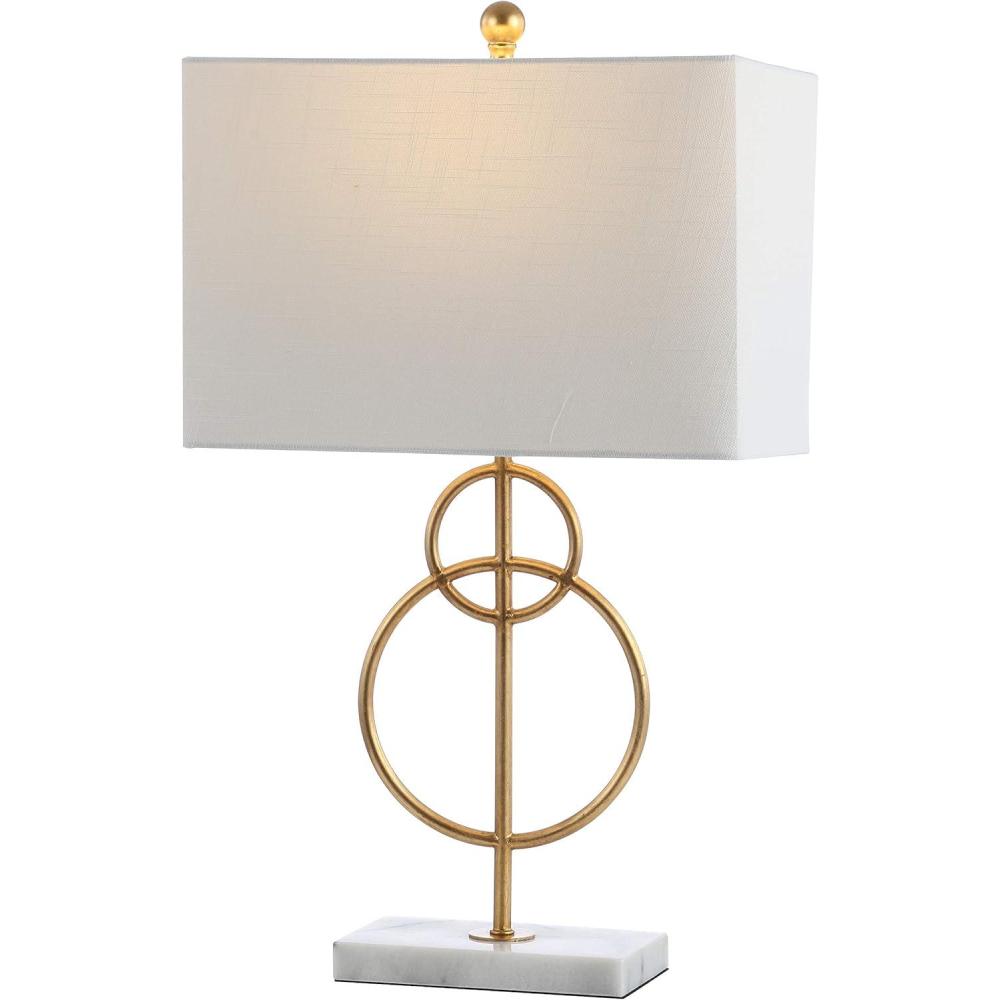 image:imageJONATHAN Y 26 Gold Leaf and White Marble Modern Circle LED Table Lamp Glam Transitional Metal Desk Lamp for Living Room White Linen Shade LED Bulb Included JYL1096A