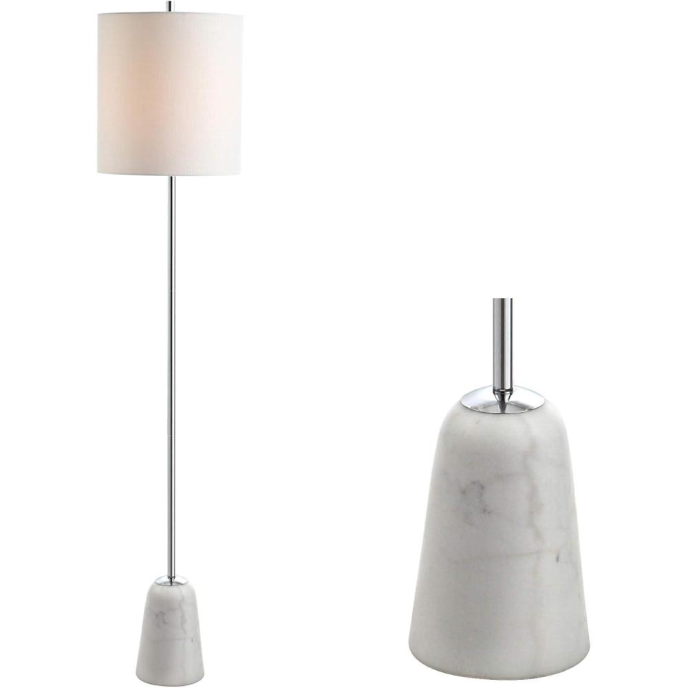 image:imageJONATHAN Y 625 Chrome and White Marble Floor Lamp Contemporary Iron Standing Lamp with Round White Linen Shade and FootSwitch UL Listed LED Bulb Included JYL2061A