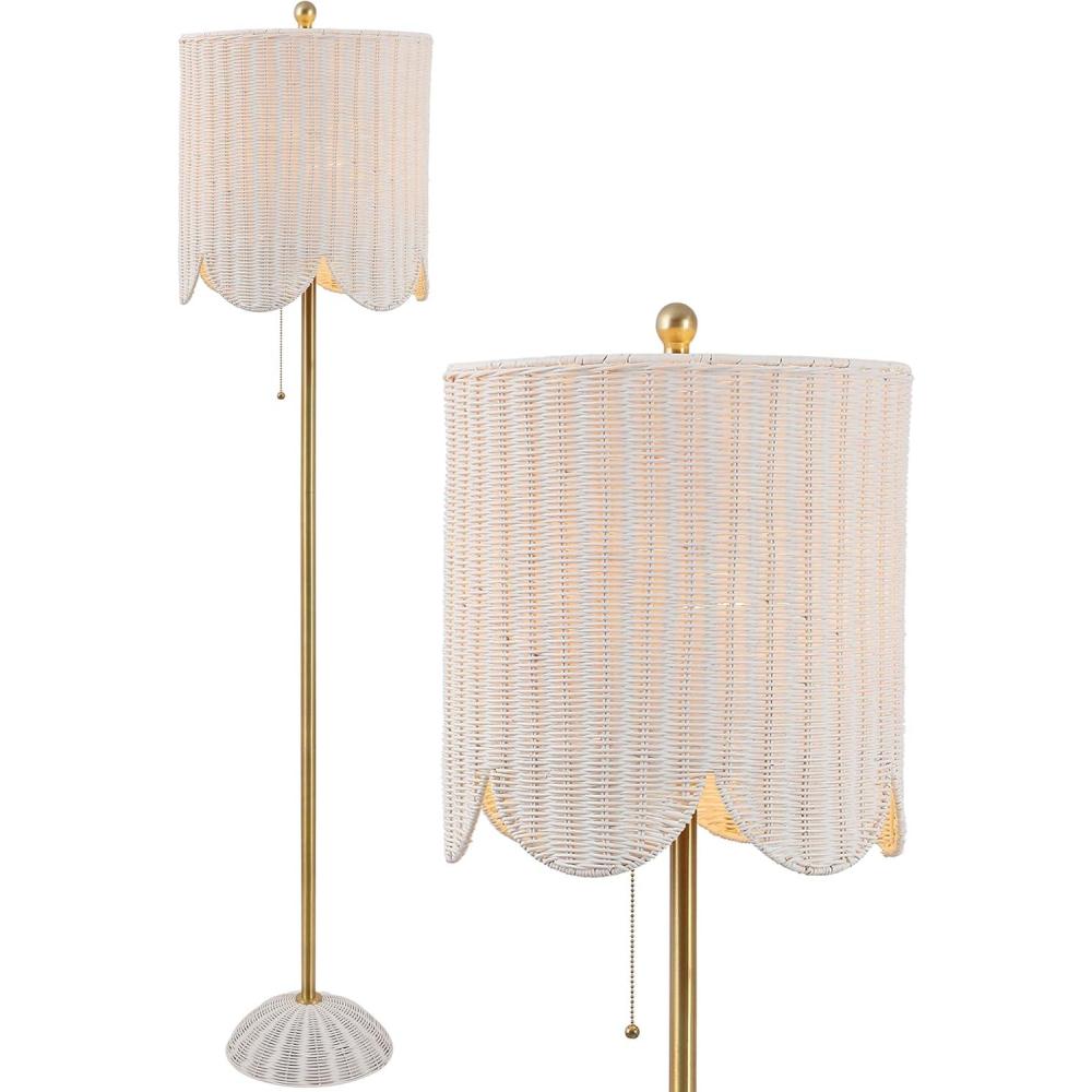 image:imageJONATHAN Y 635 BrownBrass Gold LED Floor Lamp for Living Room Bedroom with Scalloped Rattan Shade Coastal Bohemian Tall Standing Light Pull Chain LED Bulb Included JYL1153AWhiteBrass Gold