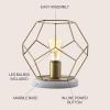 JONATHAN Y 10″ Black Geometric Table Lamp, Midcentury Modern Metal Desk Lamp for Living Room Bedroom, White Marble Base, Glam Bedside Nightstand Light with LED Bulb (JYL1047B)(Brass Gold)