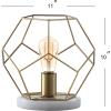 JONATHAN Y 10″ Black Geometric Table Lamp, Midcentury Modern Metal Desk Lamp for Living Room Bedroom, White Marble Base, Glam Bedside Nightstand Light with LED Bulb (JYL1047B)(Brass Gold)