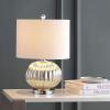JONATHAN Y 21″ Mercury Silver Ribbed Glass Table Lamp, Modern Transitional Bedside Lamp for Living Room, Bedroom, Nightstand, White Linen Shade, LED Bulb Included JYL4015A