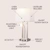JONATHAN Y 23.75″ Nickel 2-Light Modern Farmhouse LED Table Lamp with USB, White Linen Shade, AC Outlet, Adjustable Reading Light for Bedside Nightstand and Living Room (JYL1144C)(Nickel)