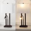 JONATHAN Y 23.75″ Nickel 2-Light Modern Farmhouse LED Table Lamp with USB, White Linen Shade, AC Outlet, Adjustable Reading Light for Bedside Nightstand and Living Room (JYL1144C)(Oil-Rubbed Bronze)