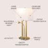 JONATHAN Y 23.75″ Nickel 2-Light Modern Farmhouse LED Table Lamp with USB, White Linen Shade, AC Outlet, Adjustable Reading Light for Bedside Nightstand and Living Room (JYL1144C)(Brass Gold)
