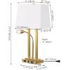 JONATHAN Y 23.75″ Nickel 2-Light Modern Farmhouse LED Table Lamp with USB, White Linen Shade, AC Outlet, Adjustable Reading Light for Bedside Nightstand and Living Room (JYL1144C)(Brass Gold)