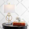 JONATHAN Y 26″ Gold Leaf and White Marble Modern Circle LED Table Lamp, Glam Transitional Metal Desk Lamp for Living Room, White Linen Shade, LED Bulb Included JYL1096A