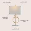 JONATHAN Y 26″ Gold Leaf and White Marble Modern Circle LED Table Lamp, Glam Transitional Metal Desk Lamp for Living Room, White Linen Shade, LED Bulb Included JYL1096A
