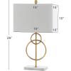 JONATHAN Y 26″ Gold Leaf and White Marble Modern Circle LED Table Lamp, Glam Transitional Metal Desk Lamp for Living Room, White Linen Shade, LED Bulb Included JYL1096A