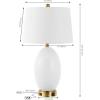 JONATHAN Y 26.5″ White/Brass Gold Modern Glass Table Lamp with USB Port and AC Outlet, White Linen Shade, Contemporary Glam Bedside Lamp for Living Room Bedroom, LED Bulb JYL4053A(White/Brass Gold)