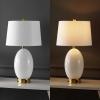 JONATHAN Y 26.5″ White/Brass Gold Modern Glass Table Lamp with USB Port and AC Outlet, White Linen Shade, Contemporary Glam Bedside Lamp for Living Room Bedroom, LED Bulb JYL4053A(White/Brass Gold)