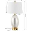 JONATHAN Y 26.5″ White/Brass Gold Modern Glass Table Lamp with USB Port and AC Outlet, White Linen Shade, Contemporary Glam Bedside Lamp for Living Room Bedroom, LED Bulb JYL4053A(Silver/Brass Gold)