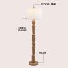 JONATHAN Y 61.5″ Antique Brown Wood Finish Resin Floor Lamp, Cottage Farmhouse Sculptural Turned Standing Lamp for Living Room, White Linen Shade, LED Bulb Included JYL5402A