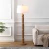 JONATHAN Y 61.5″ Antique Brown Wood Finish Resin Floor Lamp, Cottage Farmhouse Sculptural Turned Standing Lamp for Living Room, White Linen Shade, LED Bulb Included JYL5402A