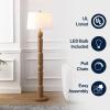 JONATHAN Y 61.5″ Antique Brown Wood Finish Resin Floor Lamp, Cottage Farmhouse Sculptural Turned Standing Lamp for Living Room, White Linen Shade, LED Bulb Included JYL5402A