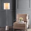 JONATHAN Y 62.5″ Chrome and White Marble Floor Lamp, Contemporary Iron Standing Lamp with Round White Linen Shade and Foot-Switch, UL Listed, LED Bulb Included JYL2061A