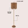 JONATHAN Y 63.5″ Brown/Brass Gold LED Floor Lamp for Living Room Bedroom with Scalloped Rattan Shade, Coastal Bohemian Tall Standing Light, Pull Chain, LED Bulb Included JYL1153A(Brown/Brass Gold)